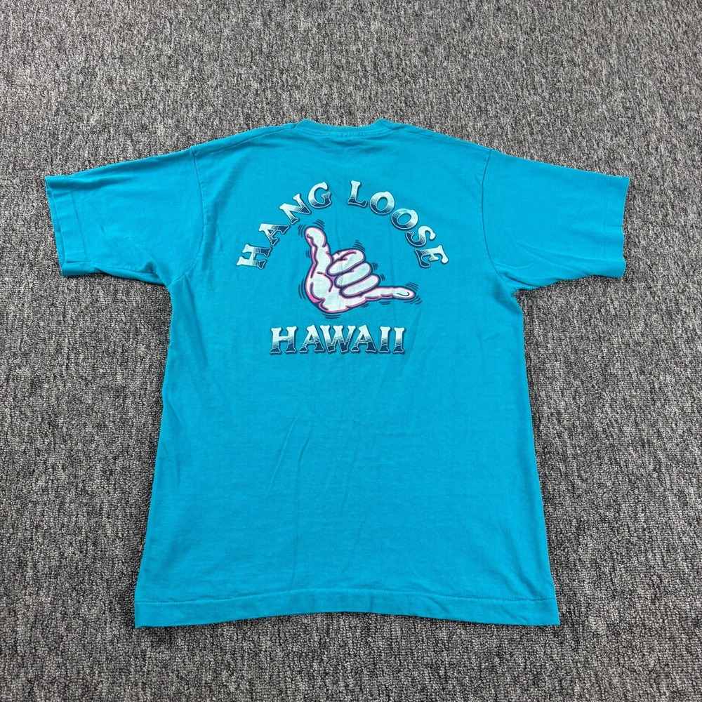 90s Vintage Surf Hang Loose Hawaii Made In USA Single Stitch T-Shirt Teal Large